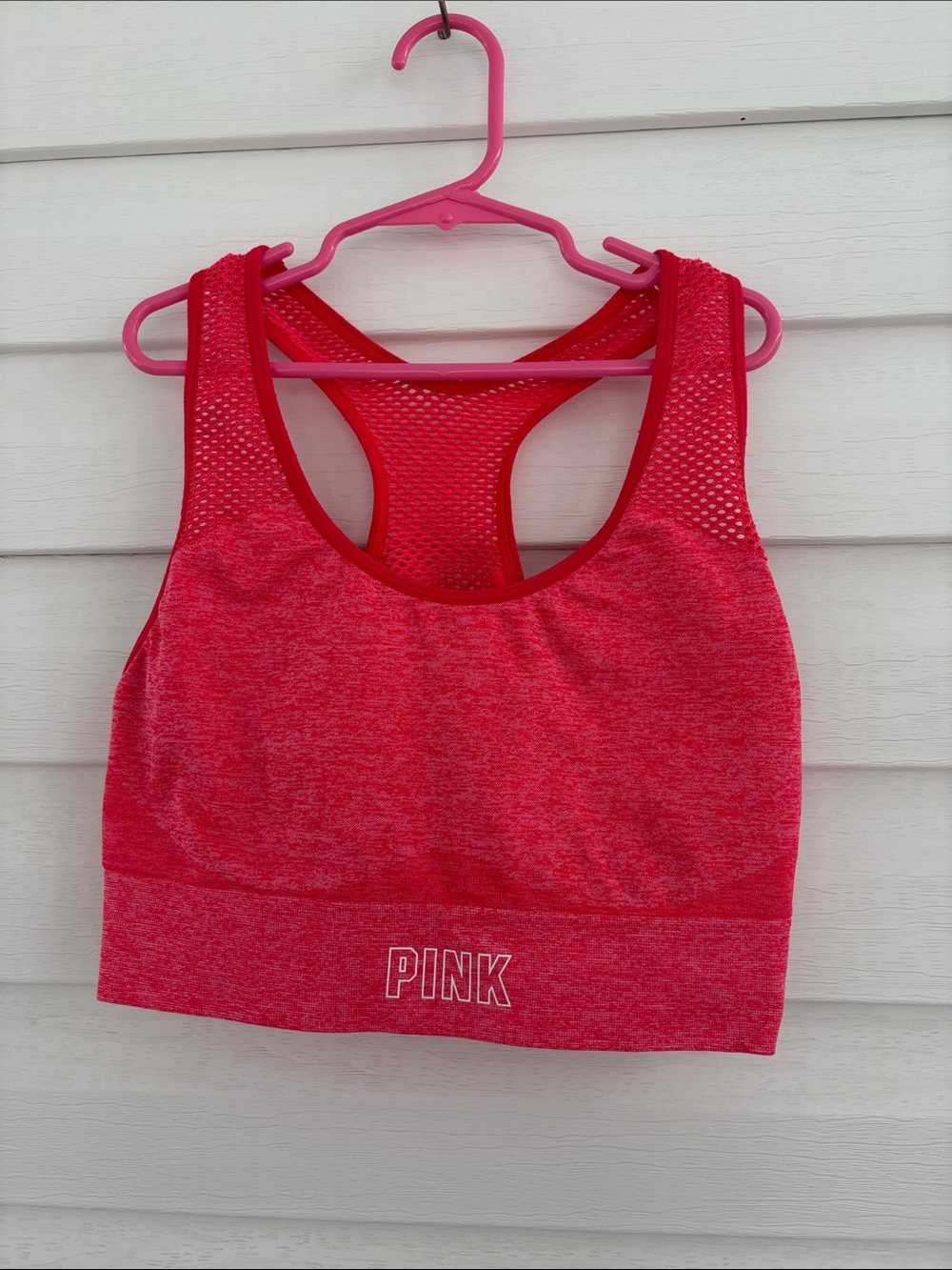 Victoria's Secret PINK Sport L Red Seamless Mesh Racerback Sports Bra